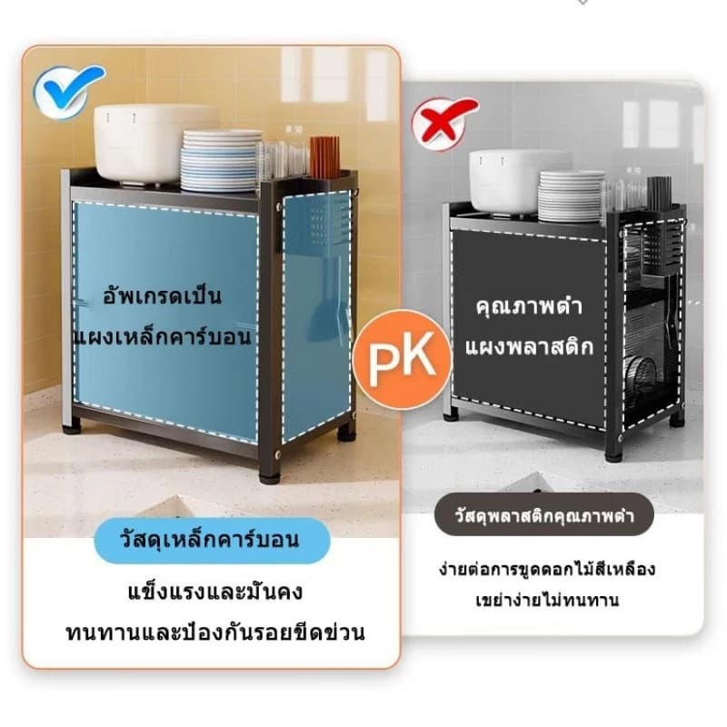 LEEGO ชั้นวางจานครัว 2/3 ชั้น ตู้เก็บของอเนกประสงค์ป้องกันฝุ่นบนเคาน์เตอร์ครัว ดีไซน์ทันสมัยและมีฟังก์ชันครบครัน รูปที่ 5