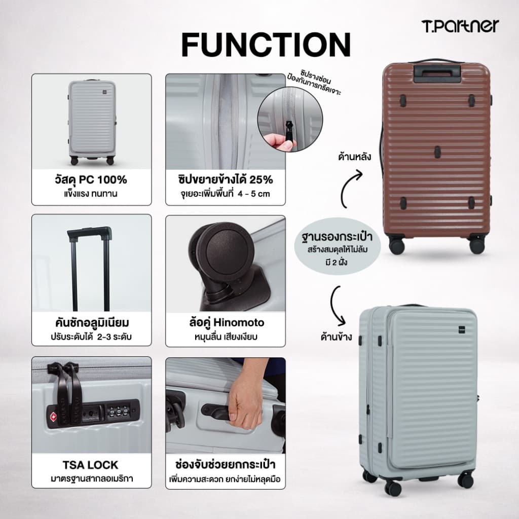 Tpartner—กระเป๋าเดินทางเปิดหน้าทรงถัง รุ่น Pro Trunk Series ขนาด26/29/32 นิ้ว ขยายข้างได้ จุเยอะ เเพ็คง่ายประหยัดพื้นที่ รูปที่ 4
