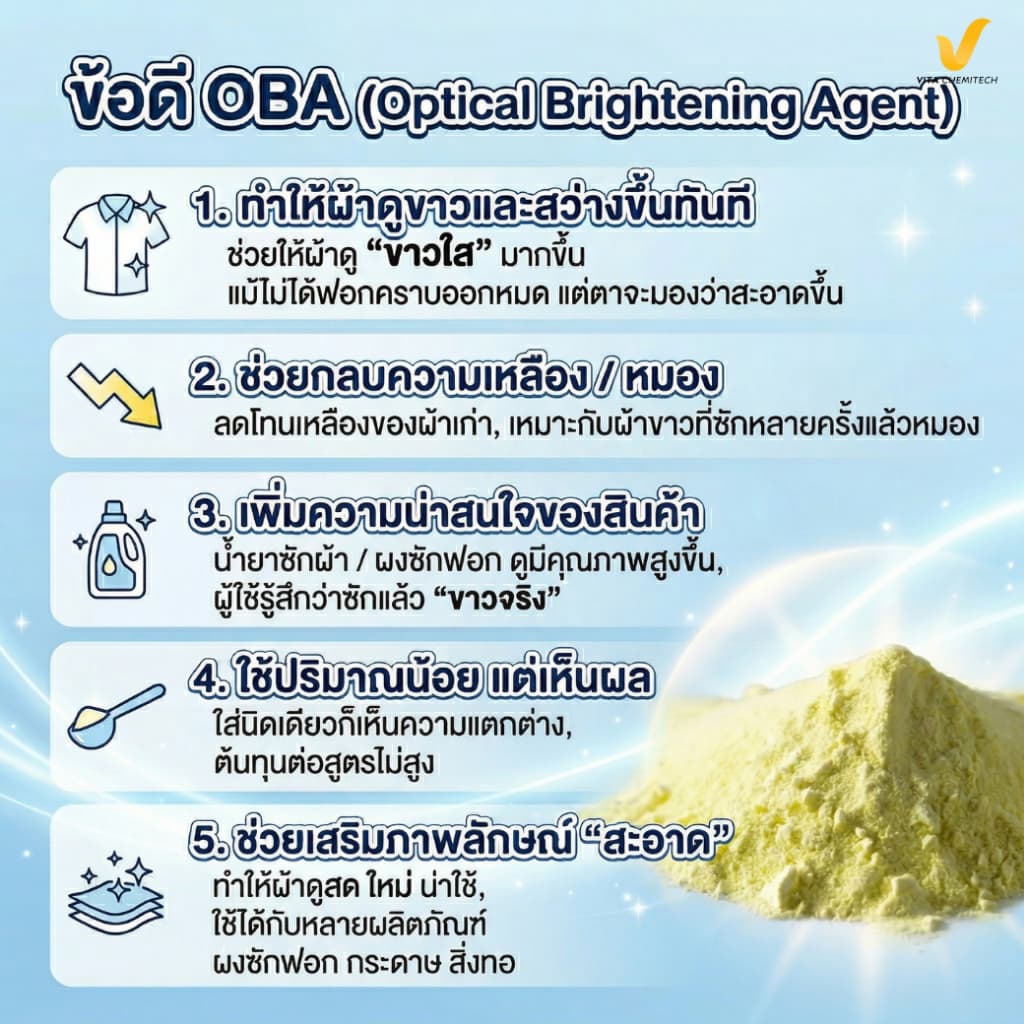 OBA สารฟอกนวล ขนาด 100 กรัม Optical Brightening Agent สำหรับน้ำยาซักผ้า ผงซักฟอก เคมีทำความสะอาด รูปที่ 4