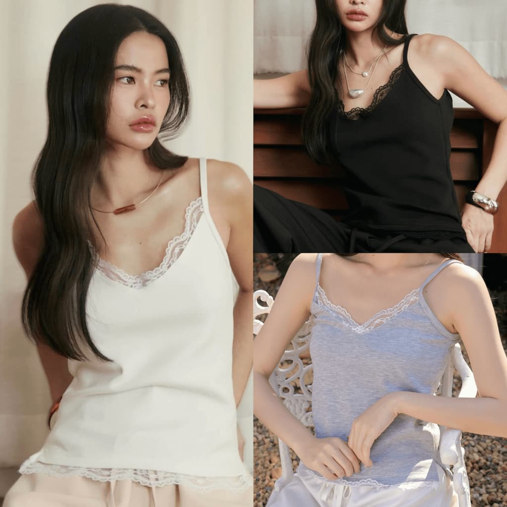 เสื้อสายเดี่ยวขอบลูกไม้ Allure lace top รูปที่ 1