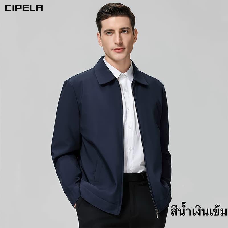CIPELA ชายวัยกลางคนปกเสื้อหลวมธุรกิจลำลองแจ็คเก็ต เสื้อแจ็คเก็ตแขนยาว เสื้อคลุมคอปก แจ็คเก็ตสีดำ สไตล์เกาหลี รูปที่ 4