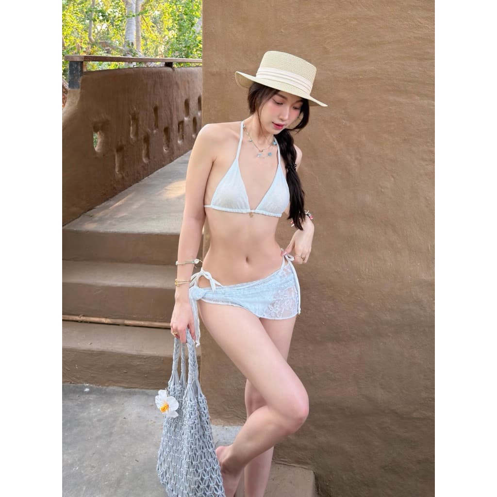 Bikini Cover 290.- ผ้าคลุมบิกีนี่กันโป๊ ผ้าลูกไม้เนื้อนุ่ม ปักป้ายทอแบรนด์Feelfree.bkk รูปที่ 4