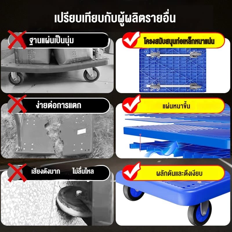 รถเข็นของ 4 ล้อ รถเข็นพับได้ 90*60cm พับได้ รับน้ำหนักได้ 1500กก ท่อเหล็กหนา ล้อยาง แข็งแรง ทนท รูปที่ 8