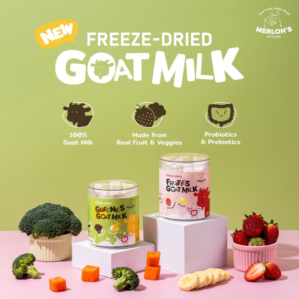 นมแพะฟรีซดราย ผักผลไม้สำหรับสุนัขและแมว Merloh's Kitchen Freeze-dried Goat Milk รูปที่ 1