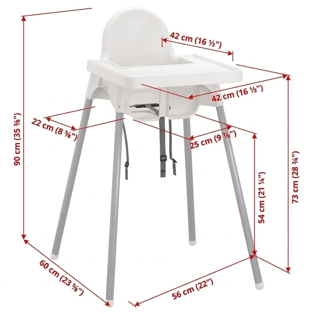 IKEA ANTILOP เก้าอี้สูง เก้าอี้กินข้าวเด็ก พร้อมถาดวาง ขาว ฟ้า ขาสีเทา ขาว ไม้ รูปที่ 4