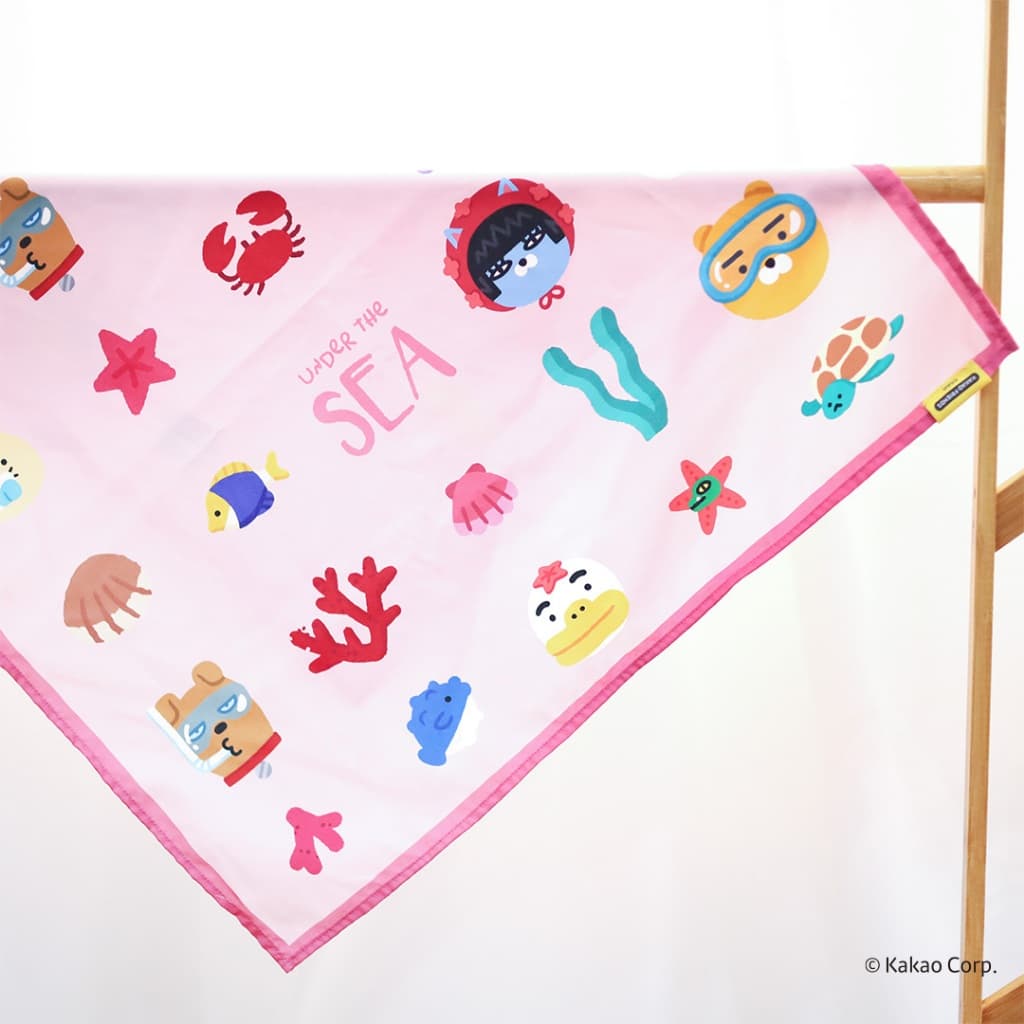 ใหม่ Kakao Friends ผ้าโพกศีรษะ ผ้าเช็ดหน้า ขนาด 24x24 นิ้ว Collection Under the Sea รูปที่ 9
