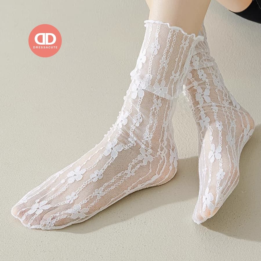 DRESSACUTE S102 / S103 / S104 ถุงเท้าผู้หญิงแบบบาง แต่งลูกไม้ รูปที่ 4
