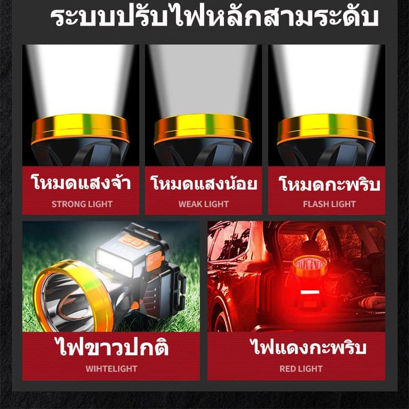 สว่างขึ้น8เท่าไฟฉายคาดหัวแท้LEDกันน้ำทนทาน ไฟฉายคาดหัว ไฟคาดหัวแรงสูง ไฟส่องกบ ไฟส่องสัตว์ ไฟฉายแรงสูง ไฟสายคาดหัว รูปที่ 4