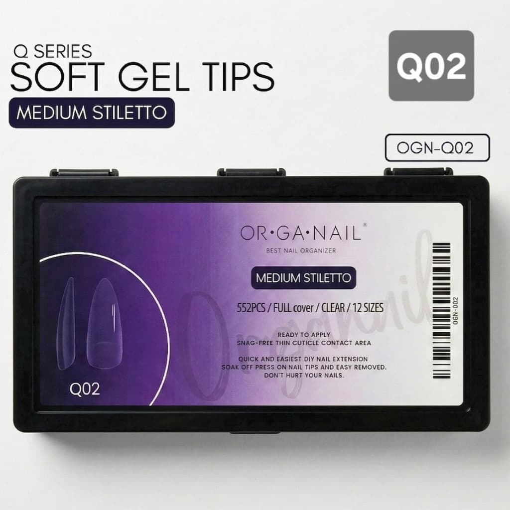ORGANAIL Soft Gel Tip Black⬛​Box PVCกล่องดำ #Q01-Q10 หลายตัวเลือก 12size/552pcs. ใช้ต่อเต็มเล็บ รูปที่ 4