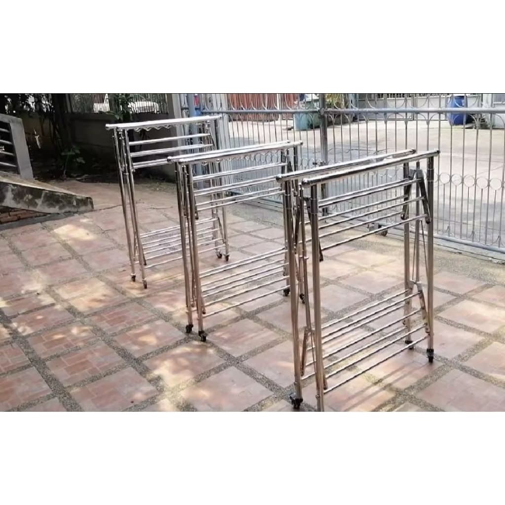 ราวตากผ้า ราวตากสแตนเลสพับได้ ราวคู่ 2 ชั้นวาง กว้าง 52 cm ปรับระดับสูงต่ำได้ 3 ระดับ ท่อบนดึงออกได้ มี2แบบ รูปที่ 4
