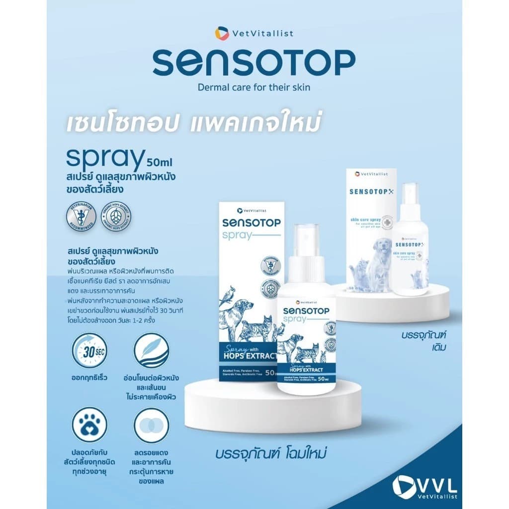 Sensotop ผลิตภัณฑ์ดูแลโรคผิวหนังติดเชื้อ ลดอักเสบ ลดคัน สำหรับสัตว์เลี้ยง ที่สัตวแพทย์แนะนำ รูปที่ 3
