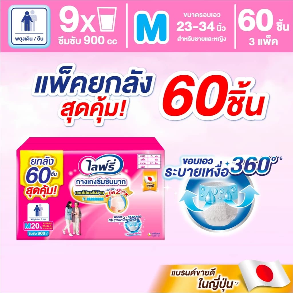 ไลฟ์รี่ ผ้าอ้อมผู้ใหญ่ Lifree กางเกง ยกลัง มีลังเล็ก ซึมซับสบาย และ ซึมซับมาก , แผ่นรอง รูปที่ 8