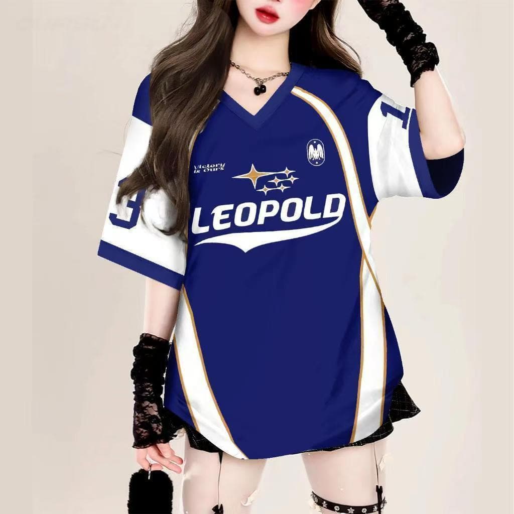 เสื้อยืดเบสบอลคนอ้วนไซส์ใหญ่สำหรับผู้หญิง oversize สกรีนลายเท่ สไตล์​เกาหลี เสื้อโอเวอร์ไซส์กีฬา ฮิปฮอป preppy style 3XL รูปที่ 3
