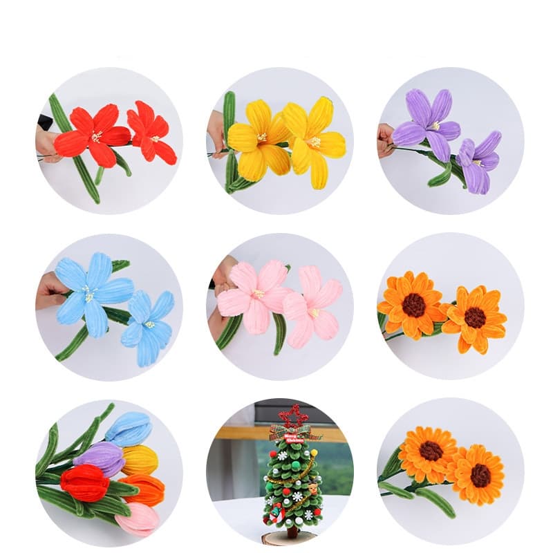 100 บทความ สติกบิด DIY ลวดกำมะหยี่ งานฝีมือ เด็ก แท่งบิด,ช่อดอกไม้สร้างสรรค์ ทำดอกไม้ นุ่ม ดัดง่าย，แท่ง Chenille รูปที่ 5