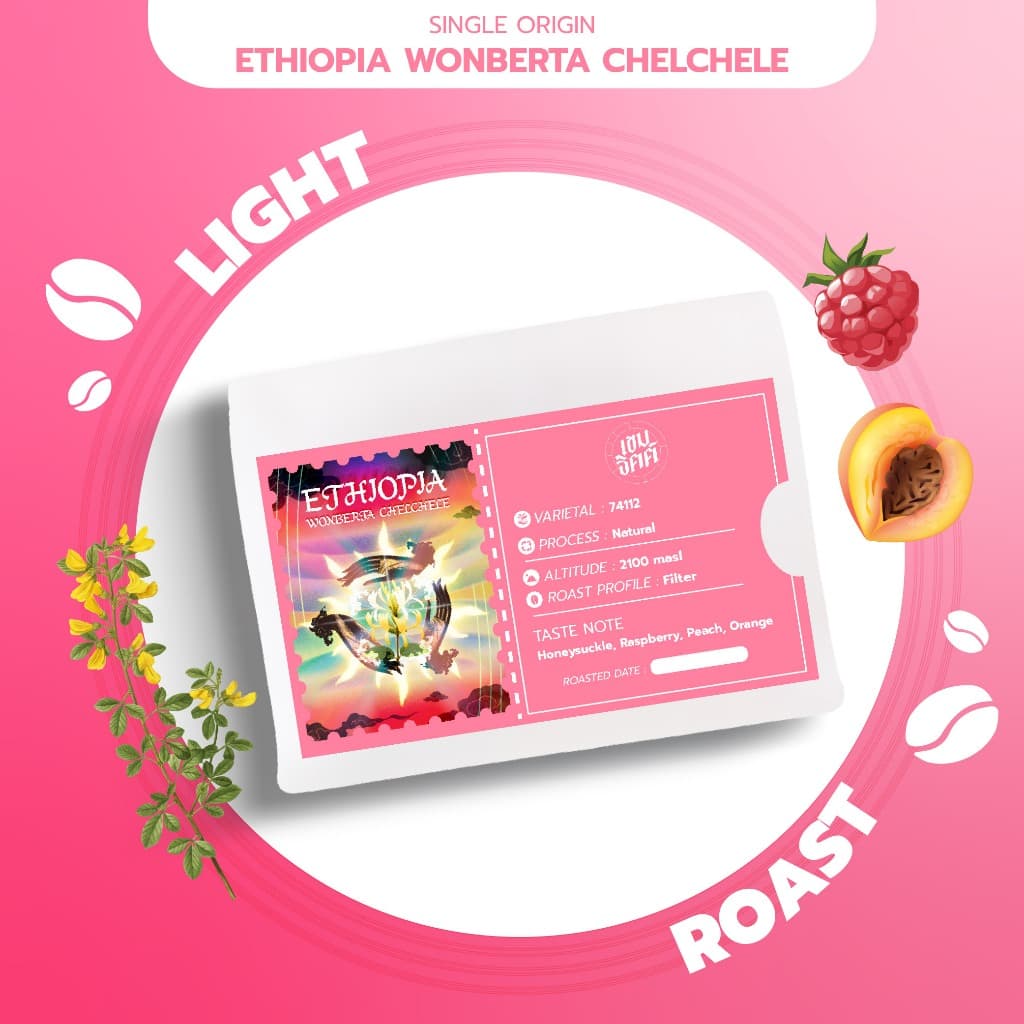 เมล็ดกาแฟคั่วอ่อน Ethiopia Wonberta Chelchele 74112 Natural process ขนาด 100 กรัม รูปที่ 1