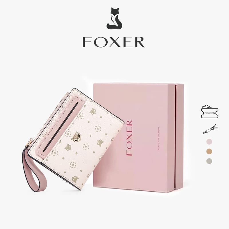FOXER สีชมพูพาสเทล กระเป๋าสตางค์ผู้หญิง รูปแบบสุนัขจิ้งจอก น่ารักพรีเมียม กระเป๋าใส่เหรียญ รูปที่ 1