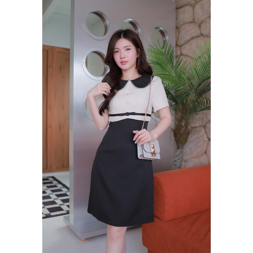 "Romi"Oil" Caroline Dress K392 ชุดเดรสปกสีดำ รูปที่ 6