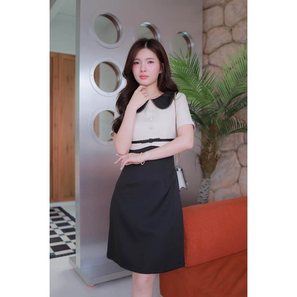 "Romi"Oil" Caroline Dress K392 ชุดเดรสปกสีดำ รูปที่ 7