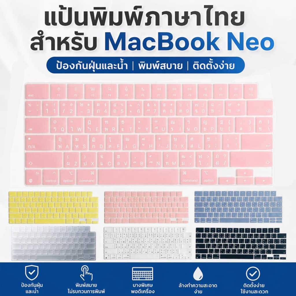 แผ่นซิลิโคนคีย์บอร์ด แบบนิ่ม พิมพ์ภาษาไทย อังกฤษ สําหรับ 2026 MacBook Neo 13 A3404 รูปที่ 1