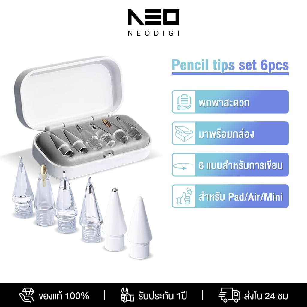 NEODIGI เคล็ดลับทดแทน 6 เท่าสําหรับ Pencil 1/2/3/Pro กล่อง Mini พร้อมปลายปากกานุ่มบาง สำหรับ Pad Pro/Air รูปที่ 1