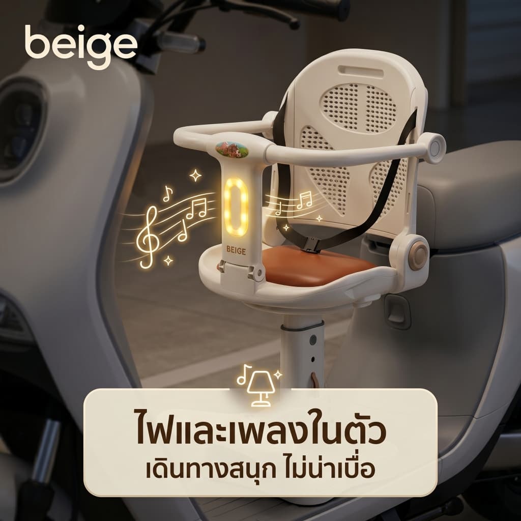 Beige เบาะที่นั่งเด็ก แจกเข็มขัดนิรภัยฟรี เพิ่มความหนาและเบาะนุ่มสบาย เหมาะสําหรับเด็กอายุ 1-6 ปี รูปที่ 4