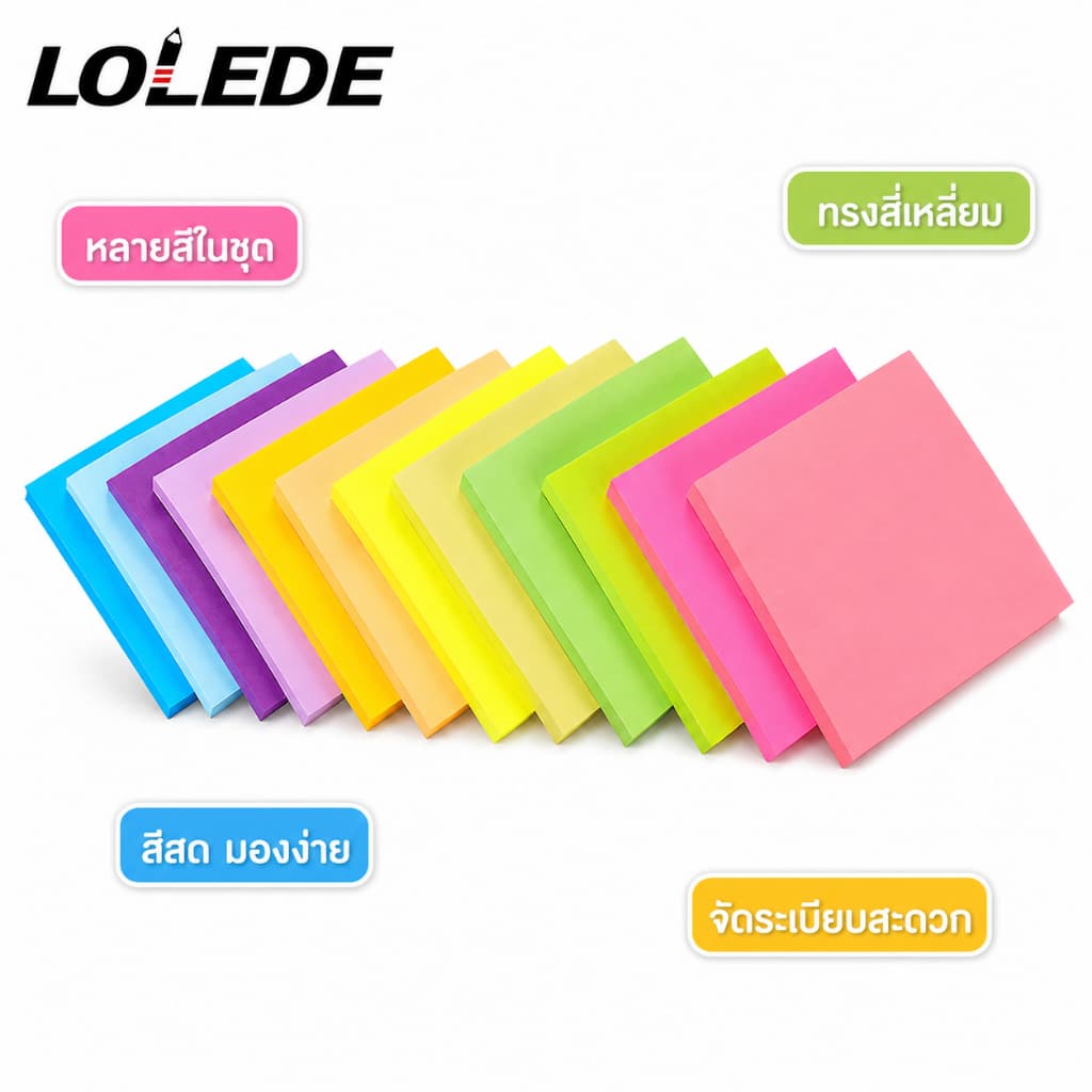 กระดาษโน๊ต กาวในตัว สี่เหลี่ยมสีสดใส 76*76mm เครื่องเขียนสําหรับนักเรียนและสำนักงาน จดบันทึก รูปที่ 2