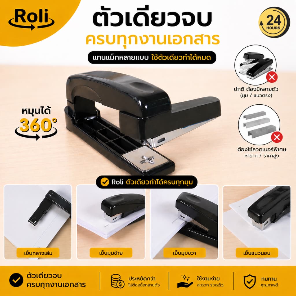 Roli แม็กเย็บกระดาษหมุนได้ 360° ใช้ลวดเบอร์ 10 มีที่ถอนลวดในตัว แข็งแรง ใช้งานง่าย รูปที่ 3
