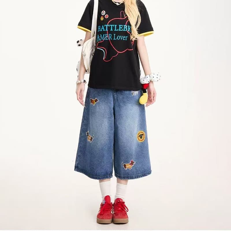 S-10XL กางเกงยีนส์ 7 ส่วน 4 กระเป๋าสไตล์เกาหลี ลายปักสุดน่ารัก ผ้านิ่มใส่สบาย รูปที่ 7