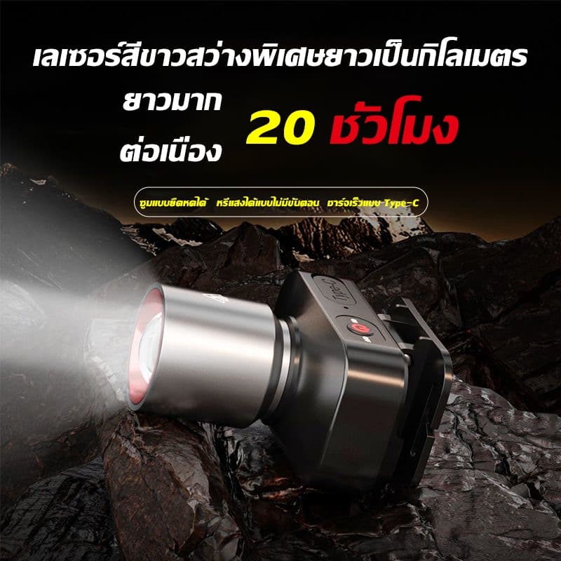 ไฟฉายคาดหัวแบตอึด48-72ชม ไฟฉายเดินป่า ส่องสว่างทางไกล ทนทานกันน้ำ จอแสดงผลอัจฉริยะ ใช้งานได้หลากหลาย ส่องไกล รูปที่ 3