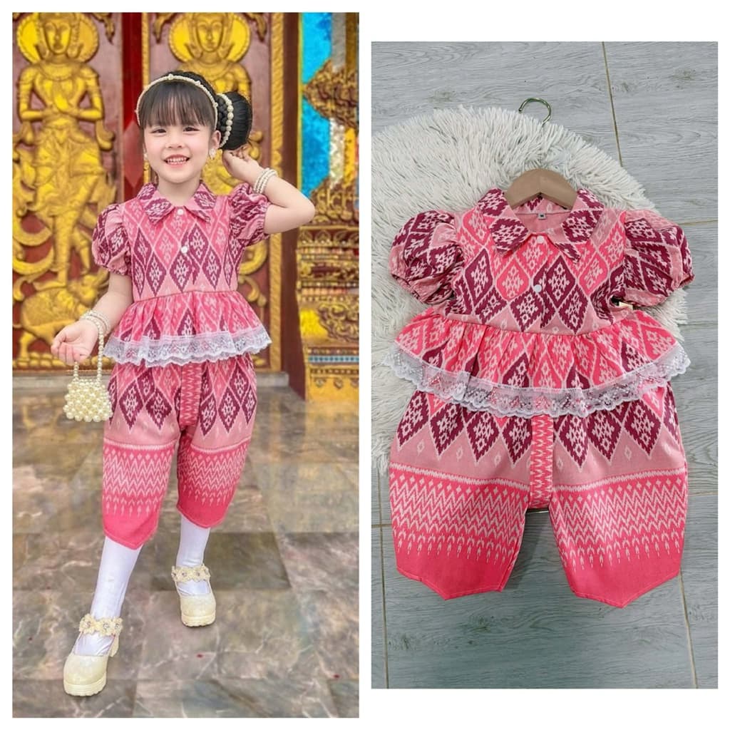 ชุดไทยเด็กผู้หญิง รุ่นโจมกระเบน ผ้าฝ้าย 1-5ปี รูปที่ 7