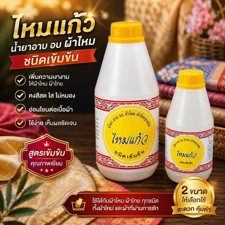 น้ำยาอาบผ้าไหม น้ำยาอบผ้าไหม อบผ้าได้ทุกชนิด น้ำยาไหมแก้ว มี 2 ขนาดให้เลือก รูปที่ 1