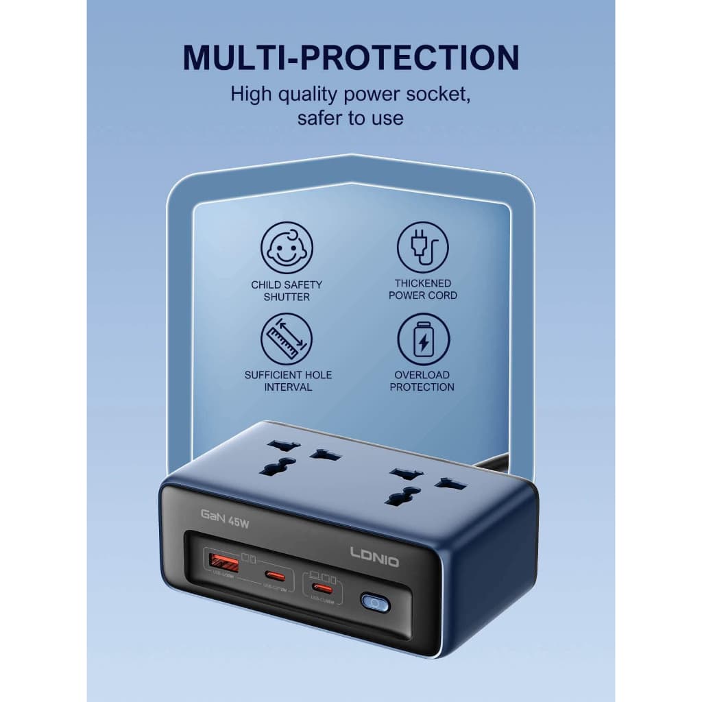 LDNIO SC1 GaN 2500W Power Socket Multi-Plug Strip ปลั๊กไฟอเนกประสงค์ รองรับการชาร์จเร็ว 45W รูปที่ 8