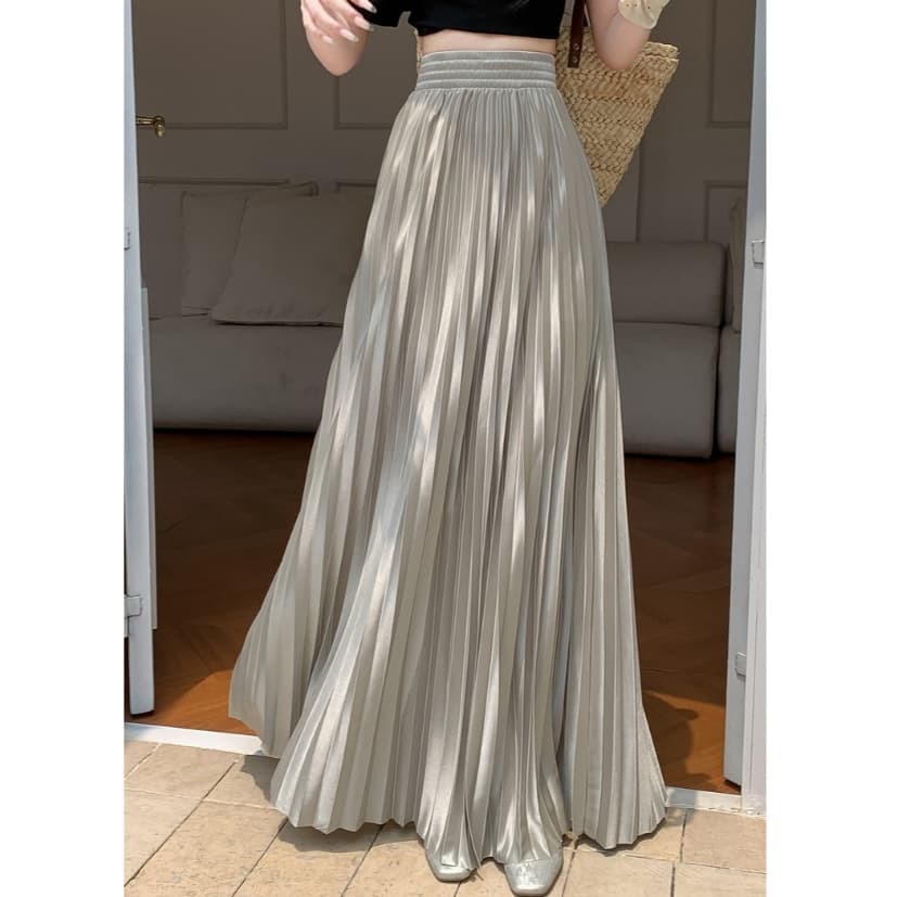 Zenmoya Satin Maxi Skirt กระโปรงยาวผ้าซาติน กระโปรงพลีทสีพื้นจีบทรงสวย เอวสูง ขอบเอวยางยืด รูปที่ 1