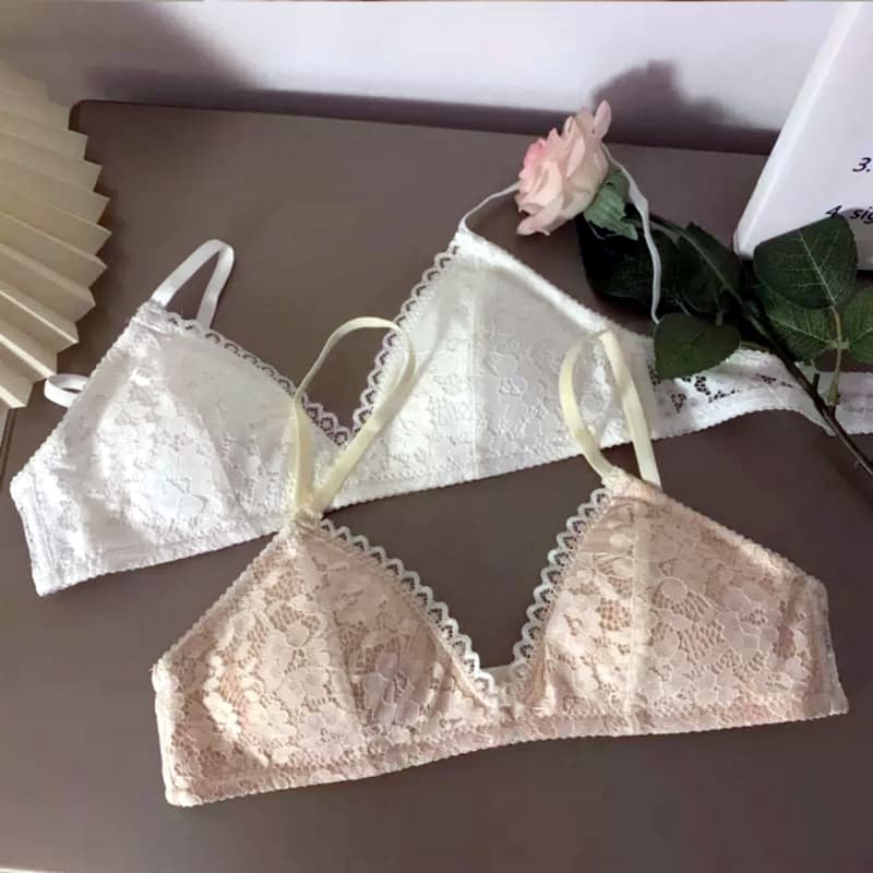 Laceชุดชั้นในลูกไม้แบบสามเหลี่ยม ไร้โครง ฟองน้ำบาง เบาสบาย สำหรับหน้าอกเล็ก ป้องกันหย่อนคล้อย รูปที่ 2