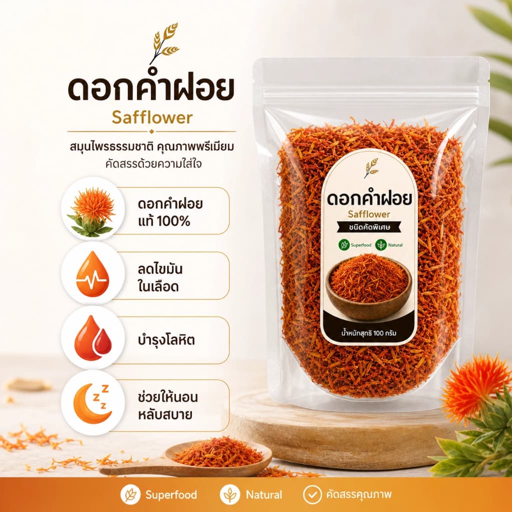 ดอกคำฝอย Safflower ธรรมชาติ 100% ชงดื่มเป็นชาได้ ไม่มีสารเจือปน Superfood สมุนไพรไทย 100g รูปที่ 4