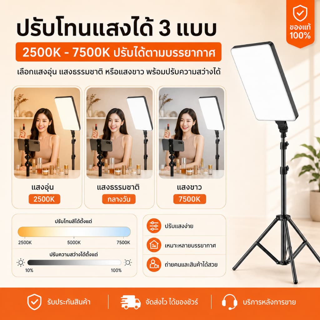 24นิ้ว ไฟสตูดิโอ ไฟไลฟ์สด ไฟถ่ายภาพ LED Light พร้อมรีโหมด ไฟถ่ายภาพ รีโมทแสงได้ ไฟต่อเนื่อง Studio รูปที่ 4