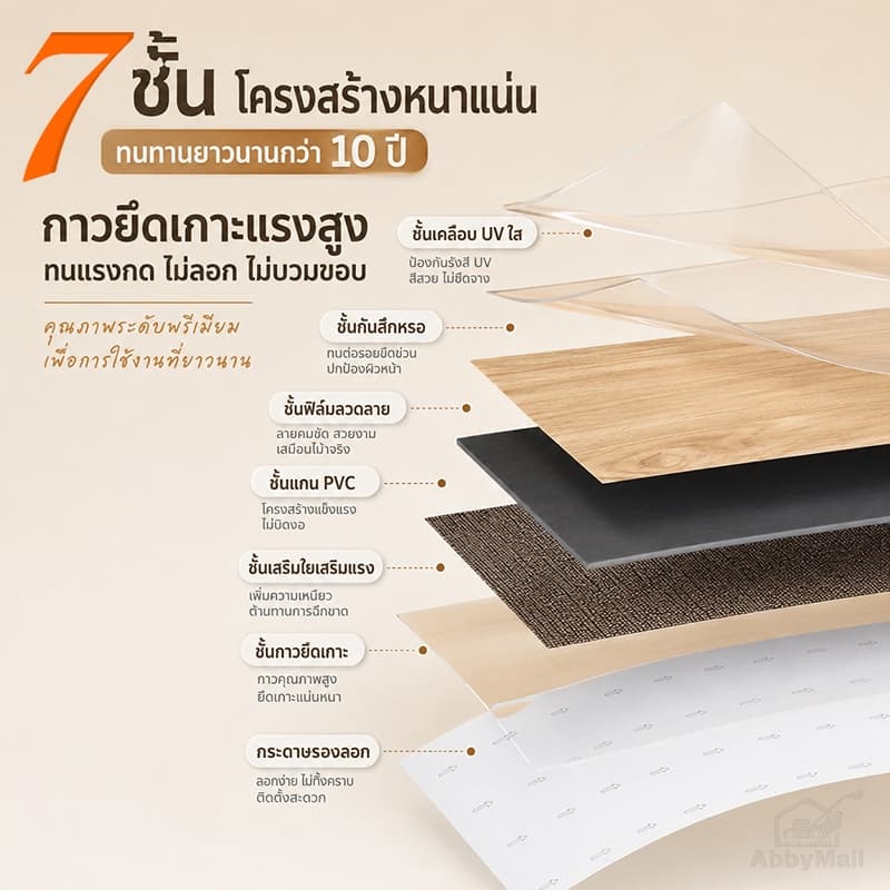 ABBY กระเบื้องยาง กระเบื้องยางลายไม้ 5ตรม/กล่อง วัสดุ PVC ติดตั้งง่าย ทนทาน ไม่กลัวความชื้น ถอดออกไร้รอย รูปที่ 7