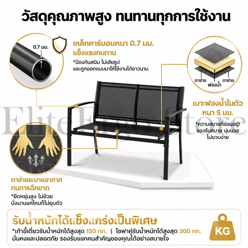 ES ชุดเฟอร์นิเจอร์ลานบ้าน 4 ชิ้น สวนเฟอร์นิเจอร์ เบาะผ้าตาข่าย ระบายอากาศ ไม่เป็นสนิม เช็ดล้างง่าย รับน้ำหนักได้สูง รูปที่ 7