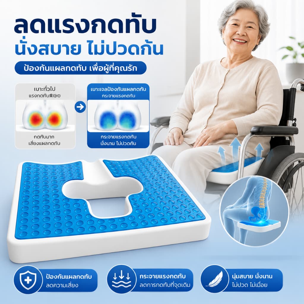 เบาะเจลรังผึ้ง ลดแรงกดทับ เบาะรองนั่งแผลกดทับ เจลเย็น ระบายอากาศ ริดสีดวง ปวดหลัง นั่งทำงาน ขับรถ ผู้สูงอายุเบาะรองนั่งป รูปที่ 2