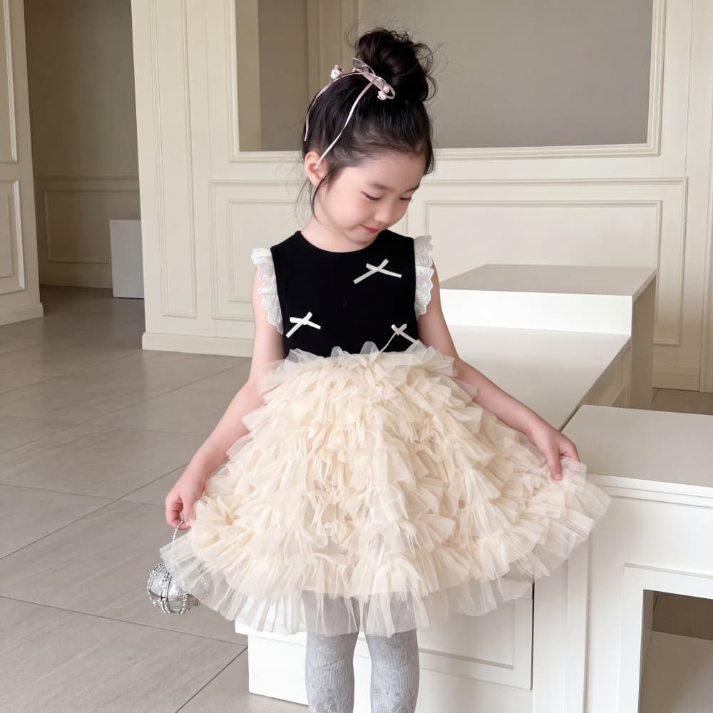 PRINCESS KESLI ชุดเดรสเด็กผู้หญิง สาวฤดูร้อน แขนกุด เสื้อผ้าเด็ก ตาข่าย โบว์ สไตล์น่ารัก 2-9 ปี รูปที่ 7