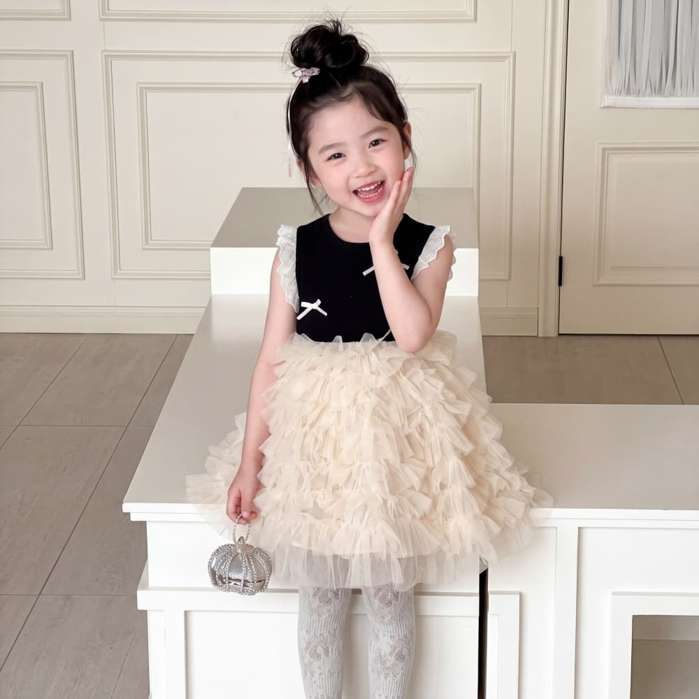 PRINCESS KESLI ชุดเดรสเด็กผู้หญิง สาวฤดูร้อน แขนกุด เสื้อผ้าเด็ก ตาข่าย โบว์ สไตล์น่ารัก 2-9 ปี รูปที่ 6