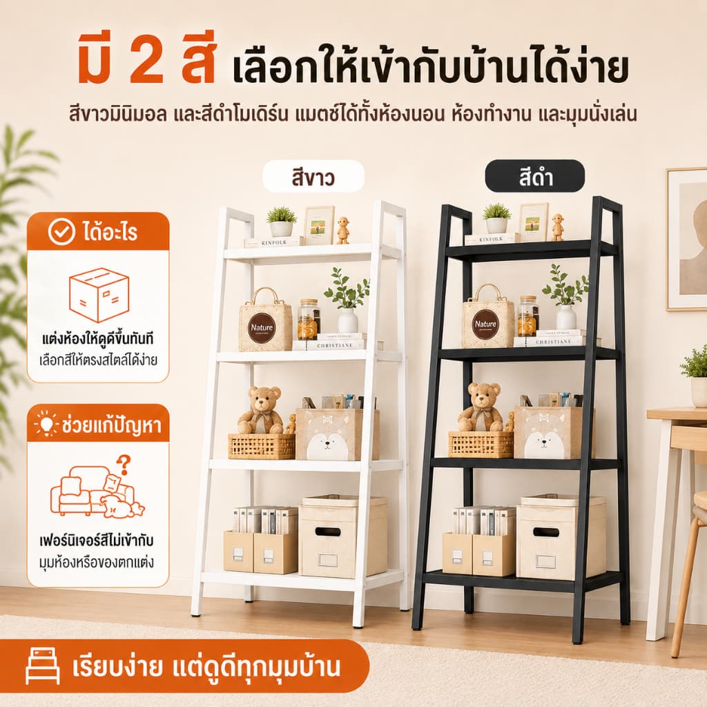 BMZAR ชั้นวางของ 150cm 3/4/5 ชั้น ชั้นอเนกประสงค์น ทรงสี่เหลี่ยมคางหมูรับน้ำหนักได้ 150kg และดำ รูปที่ 8