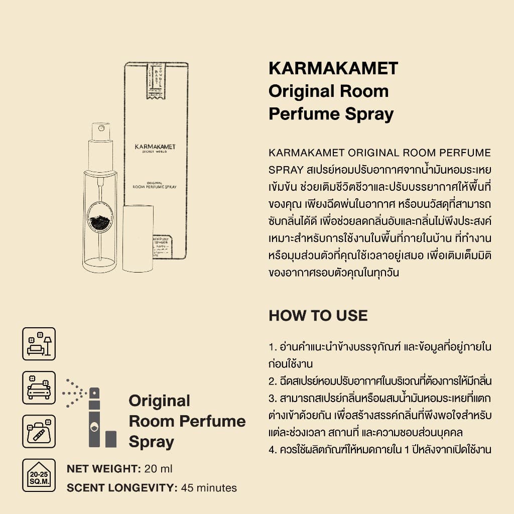 KARMAKAMET | Original Room Perfume Spray 20 ml | คามาคาเมต สเปรย์หอมปรับอากาศ ตกแต่งบ้าน ปรับอากาศ ผ่อนคลาย รูปที่ 2