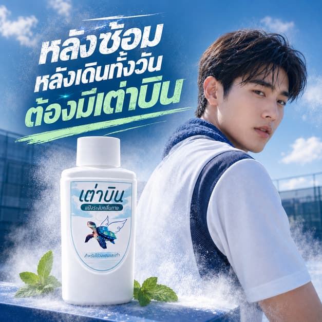 แป้งเต่าบิน Sport | เท้า+รักแร้ไม่เหม็น ลดกลิ่นอับ ลดแบคทีเรีย เย็นสดชื่น มั่นใจทุกกิจกรรม 20 กรัม รูปที่ 5