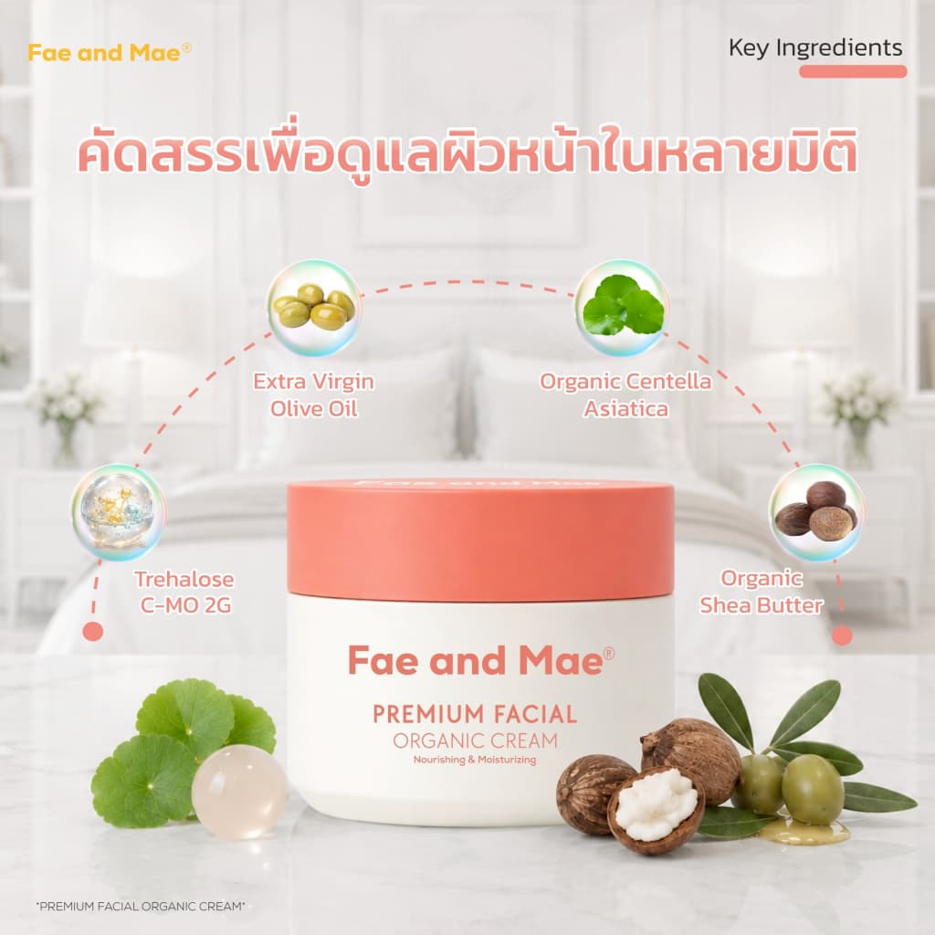 Fae and Mae เฟ แอนด์ เม SET มอยส์บูสต์ผิวหน้าใส ออร์แกนิก ดูแลหน้าใสต่อเนื่อง PREMIUM FACIAL ORGANIC CREAM 2 กระปุก รูปที่ 8