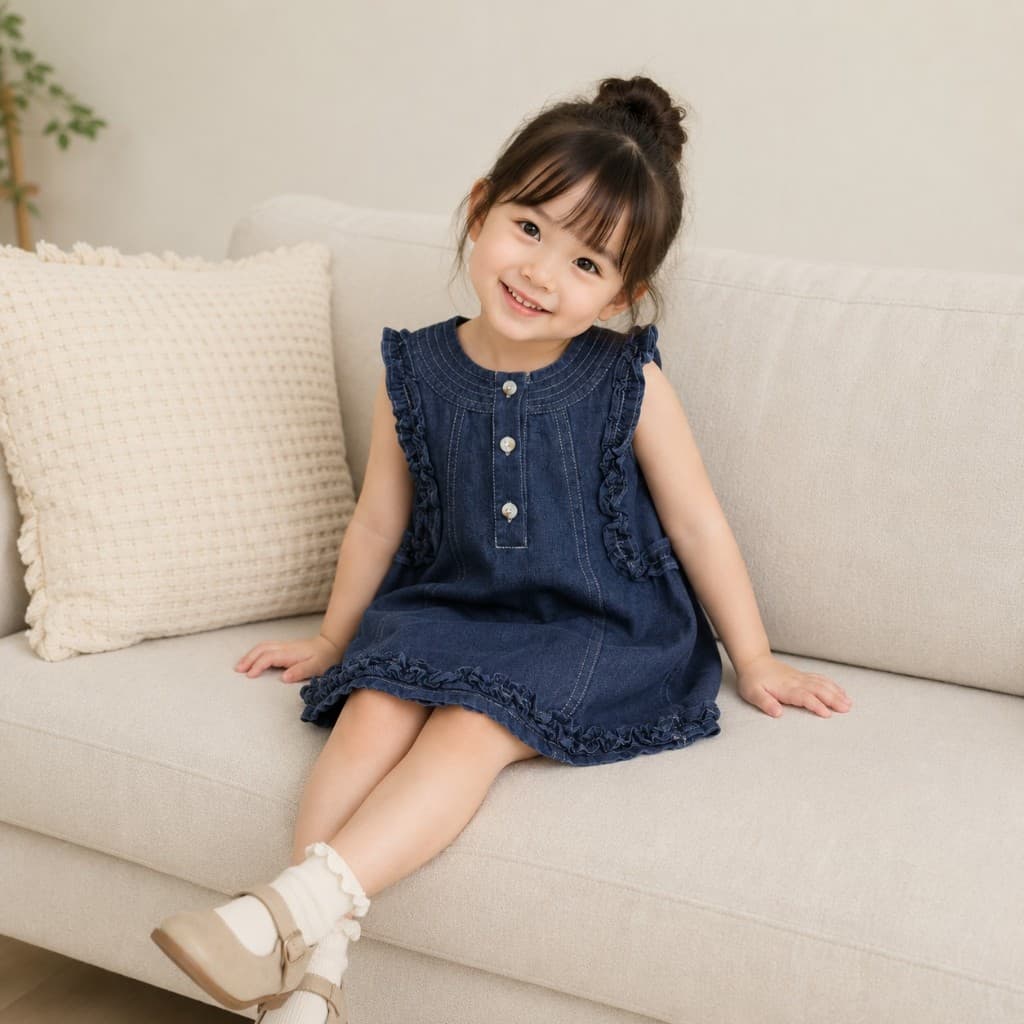 Hania kids ชุดเดรสยีนส์เด็กแขนกุด เสื้อผ้าเด็กผู้หญิง K4125029 รูปที่ 3