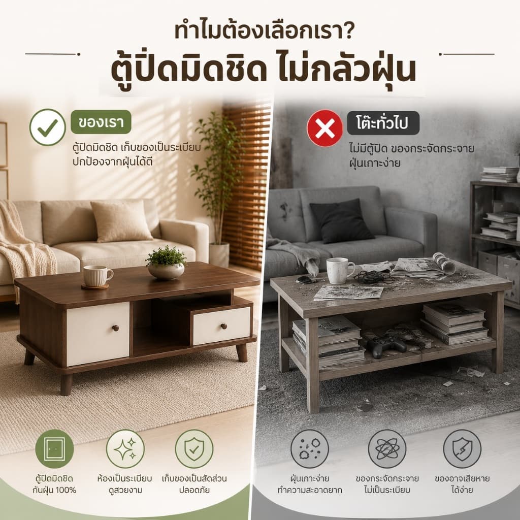 KD โต๊ะกลางโซฟา โต๊ะกาแฟ มีลิ้นชักและตู้เก็บของ สไตล์มินิมอล ทันสมัย แข็งแรง ทนทาน ประกอบง่าย สำหรับคอนโด รูปที่ 7