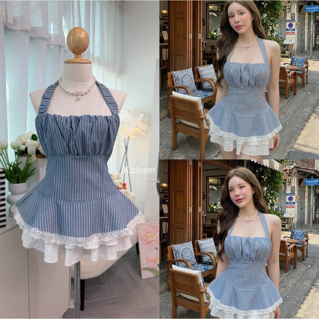 Faye Bow Topเสื้อสายเดี่ยวผูกคอทรงเข้ารูป ลายจุด สาวอวบใส่ได้อกถึง 42 รูปที่ 6