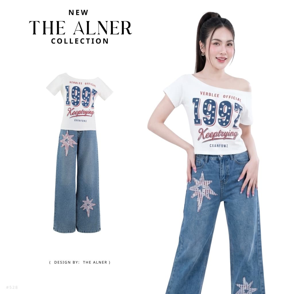 Thealner-AN528 เซตเสื้อขาว1997กางเกงยีนส์ขายาว รูปที่ 1