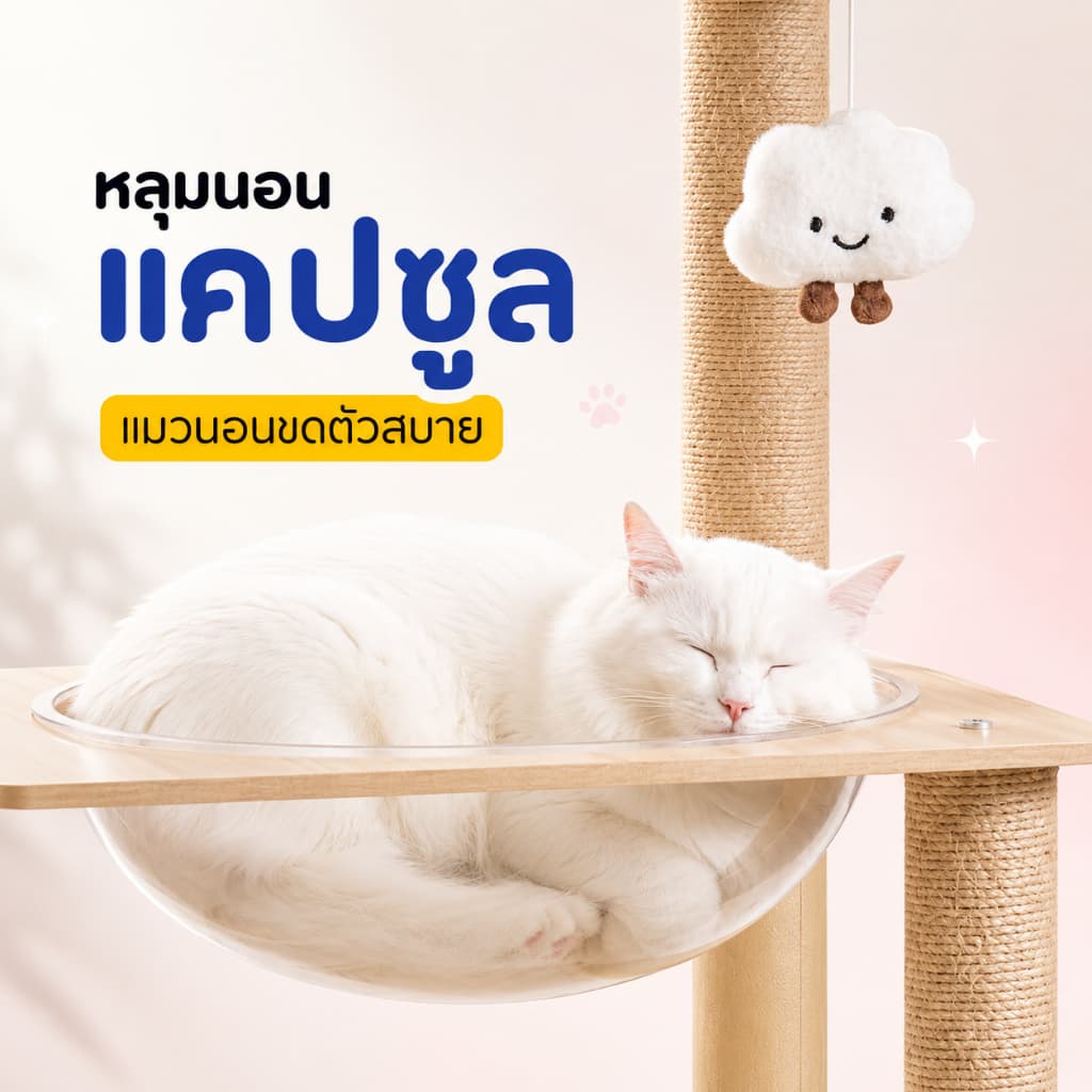 คอนโดแมวไม้ สไตล์มินิมอล สูง 150cmพร้อมหลุมอวกาศใส เปลญวนนุ่ม และบ้านแมวหลังใหญ่ แข็งแรง ทนทาน ไม่ล้มง่าย รูปที่ 5
